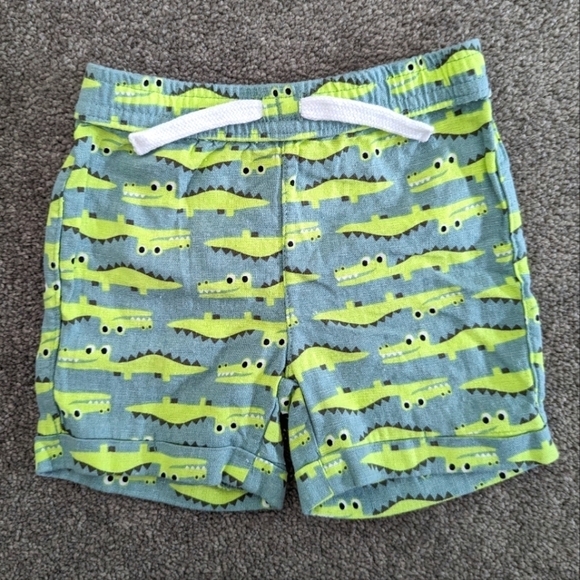 Wonder nation crocodile print linen blend shorts green 6-9 months - Picture 1 of 4